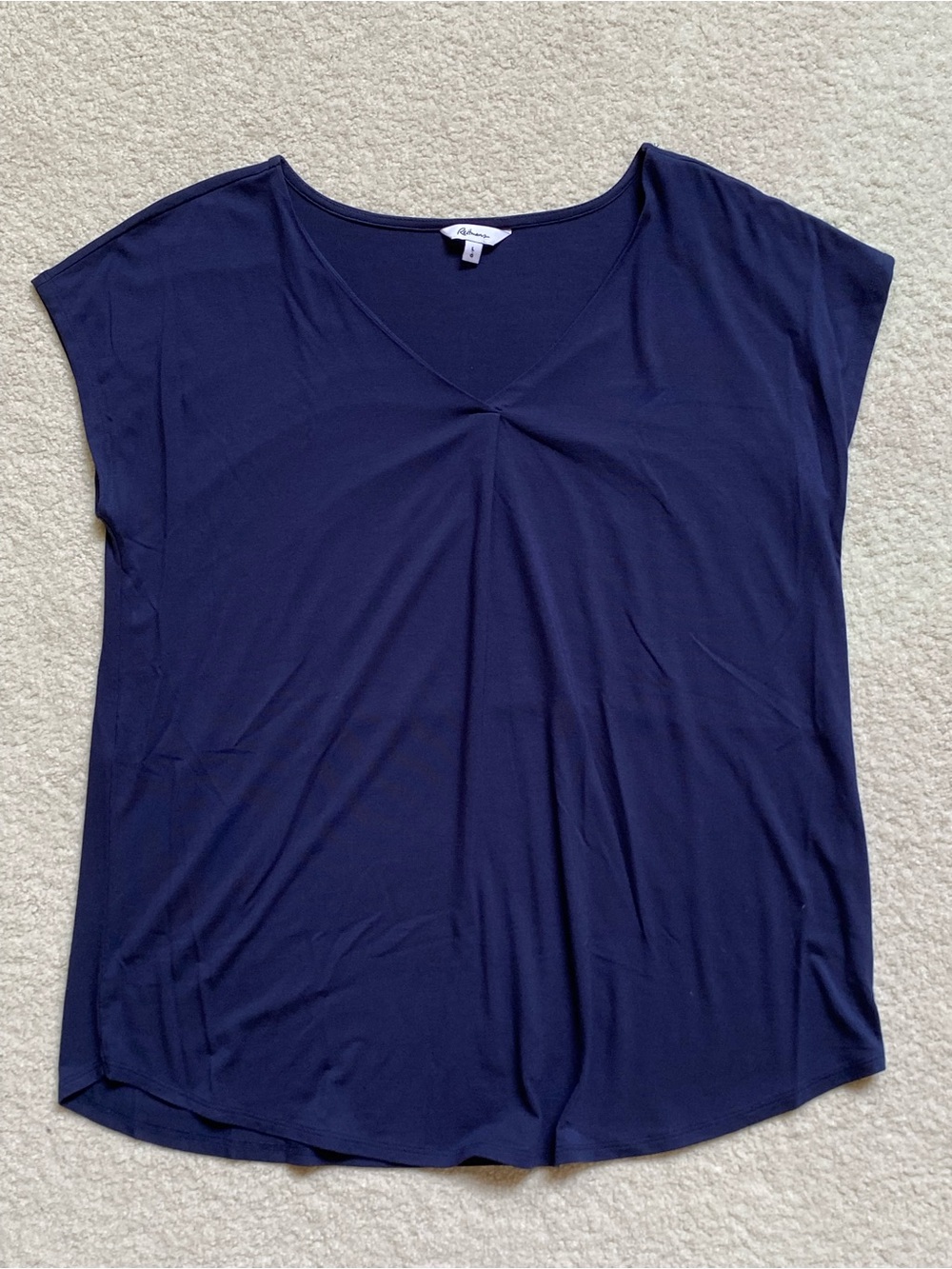 Reitmans Navy V-Neck Short Sleeve Top - Casual, Summer, Cozy, Office - Size L